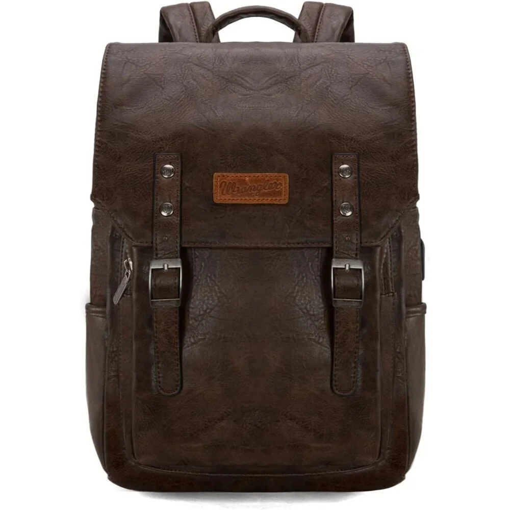 ✨Men Brown Montana West Wrangler Leather Purse Laptop Backpack Fashion Backpack